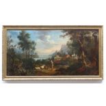 EARLY 19TH CENTURY SCHOOL oil on canvas - Capriccio landscape with shepherd with classical buildings