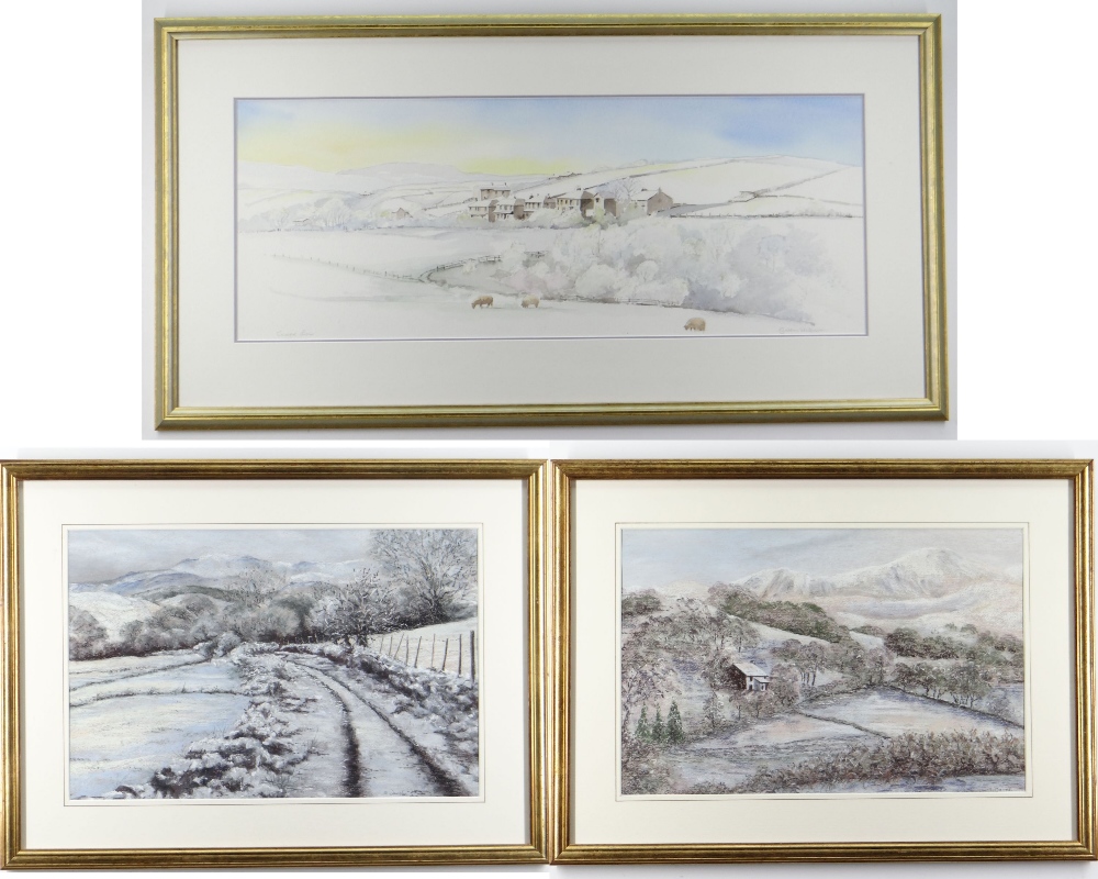 GORDON WILKINSON / BARBARA DANIELS watercolour/pastel - three winter landscapes, the former entitled