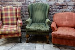 THREE EASY ARMCHAIRS, including a Howard-style chair, Laura Ashley Georgian style wingback chair red