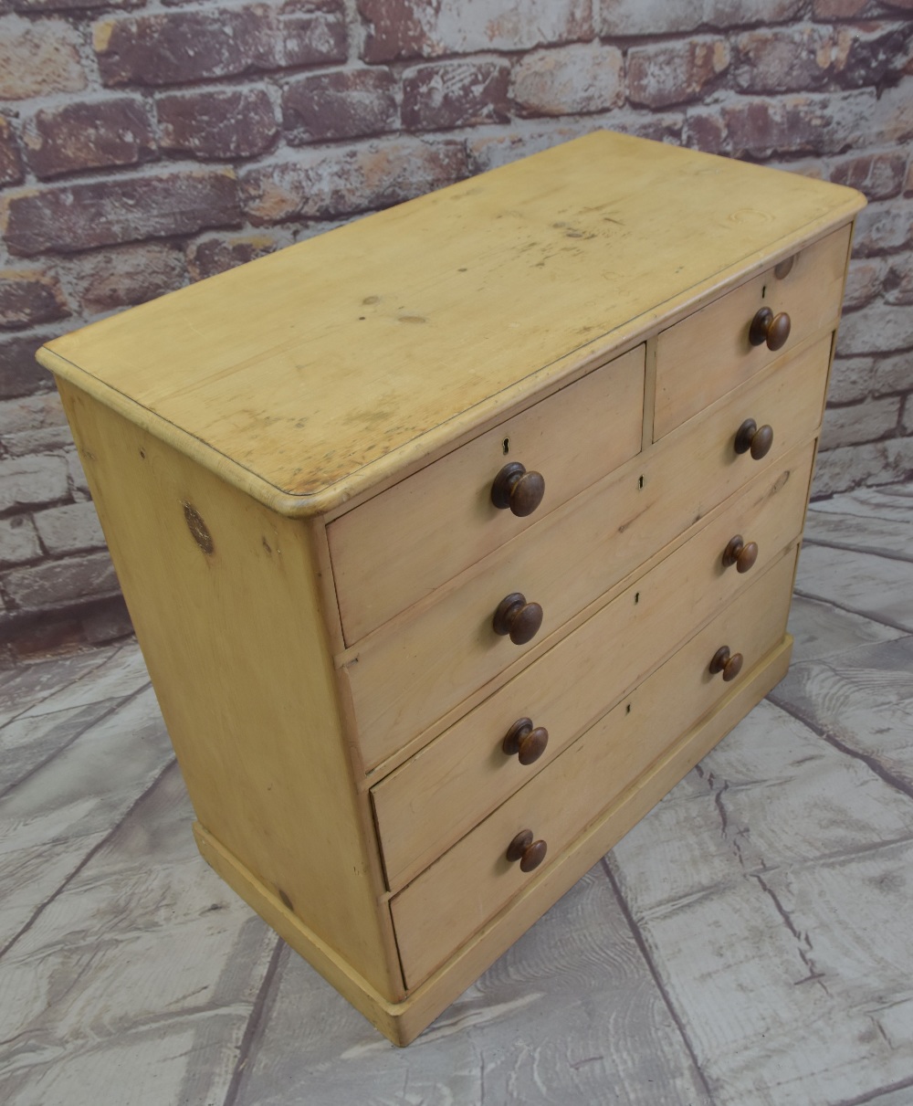 VICTORIAN PINE FIVE-DRAWER CHEST, turned handles, plinth base, 107w x 53d x 98cms h - Image 2 of 2