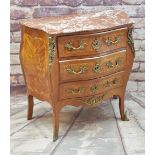 LOUIS XV-STYLE MARQUETRY & METAL MOUNTED SERPENTINE COMMODE with veined rouge marble top, fitted