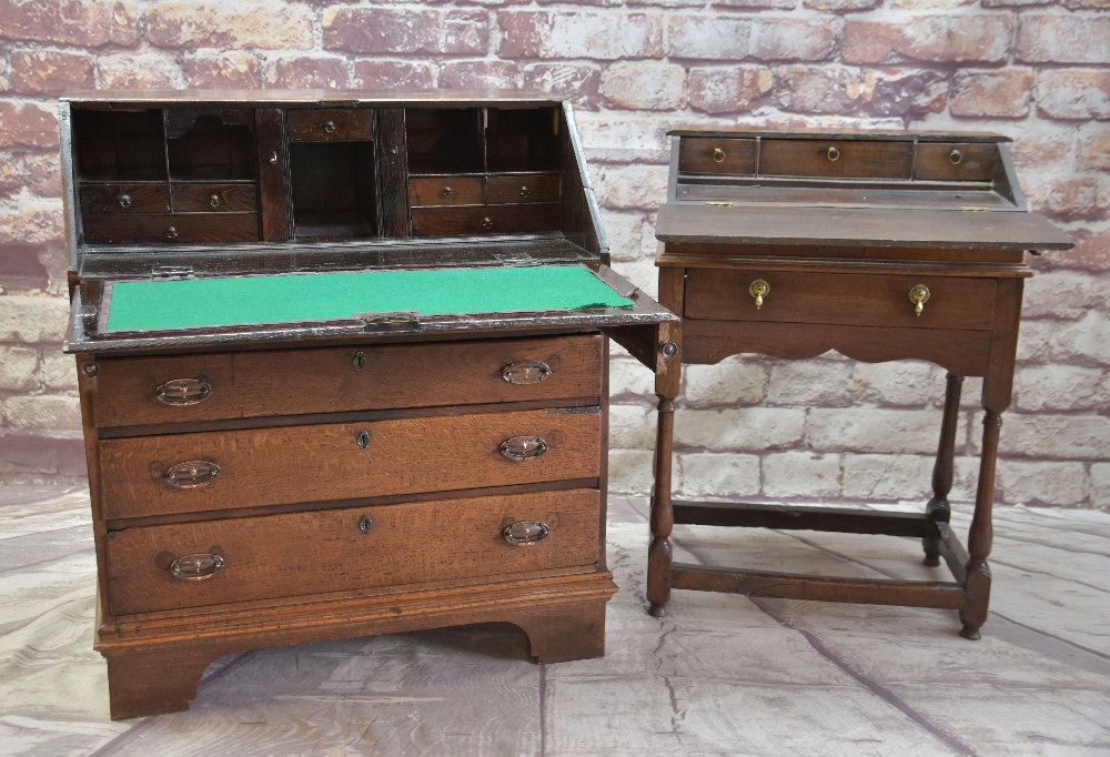 TWO 18TH CENTURY OAK DESKS, comprising a bureau 92cms wide, and a desk on stand, 70cms wide - Image 2 of 2