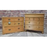 TWO ANTIQUE PINE CHESTS, one with cushion frieze drawer above four and turned feet, the other with