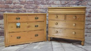 TWO ANTIQUE PINE CHESTS, one with cushion frieze drawer above four and turned feet, the other with