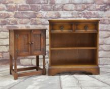 TWO REPRODUCTION OAK PRIORY-STYLE BOOKCASES, one with carved doors 69cms h, the other with 2