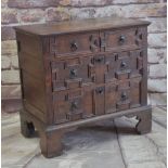 LATE 17TH / EARLY 18TH CENTURY GEOMETRIC JOINED OAK CHEST OF SMALL PROPORTIONS, boarded and