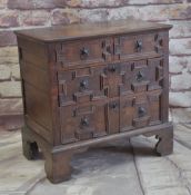 LATE 17TH / EARLY 18TH CENTURY GEOMETRIC JOINED OAK CHEST OF SMALL PROPORTIONS, boarded and