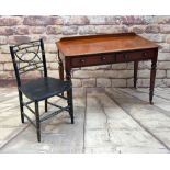 VICTORIAN WALNUT DRESSING TABLE & EBONISED CHAIR, table with moulded top above two frieze drawers on