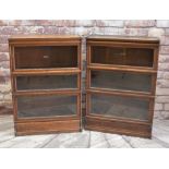 TWO VINTAGE GLOBE WERNICKE OAK BOOKCASES, each of three tiers with sliding glazed doors, one with