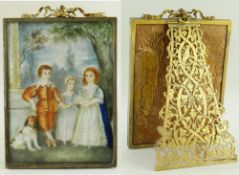 CH. ROZE portrait miniature on ivory - family group of children dressed in Carolean attire with