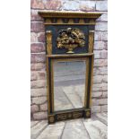 CONTINENTAL PARCEL GILT PIER MIRROR, moulded architectural top applied with urn and fruiting vine in