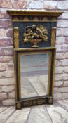 CONTINENTAL PARCEL GILT PIER MIRROR, moulded architectural top applied with urn and fruiting vine in