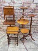 ASSORTED OCCASIONAL TABLES, including two tripod wine tables, tripod torchere, small commode, two