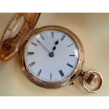 LATE VICTORIAN 18CT GOLD HALF HUNTER FOB WATCH, case back with engraved initials, the white enamel