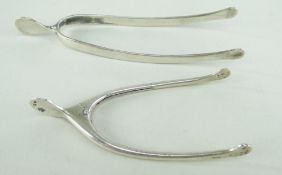 TWO SILVER WISHBONE SUGAR TONGS comprising Edward VII silver Asprey wishbone tongs, London 1902 (