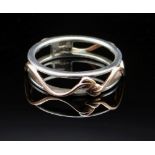 EARLY CLOGAU SILVER & ROSE GOLD VINE RING, Size O, 2.7gms in original box