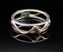 EARLY CLOGAU SILVER & ROSE GOLD VINE RING, Size O, 2.7gms in original box