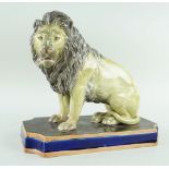 19TH CENTURY COPELAND STUDY OF A SEATED LION, on rectangular marbled plinth, marked 'Copeland' and