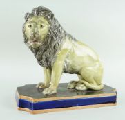 19TH CENTURY COPELAND STUDY OF A SEATED LION, on rectangular marbled plinth, marked 'Copeland' and