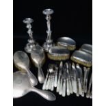 ASSORTED SILVER BACK BRUSHED, gentlemen's and ladies, hand mirror, two old Sheffield plate