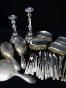 ASSORTED SILVER BACK BRUSHED, gentlemen's and ladies, hand mirror, two old Sheffield plate