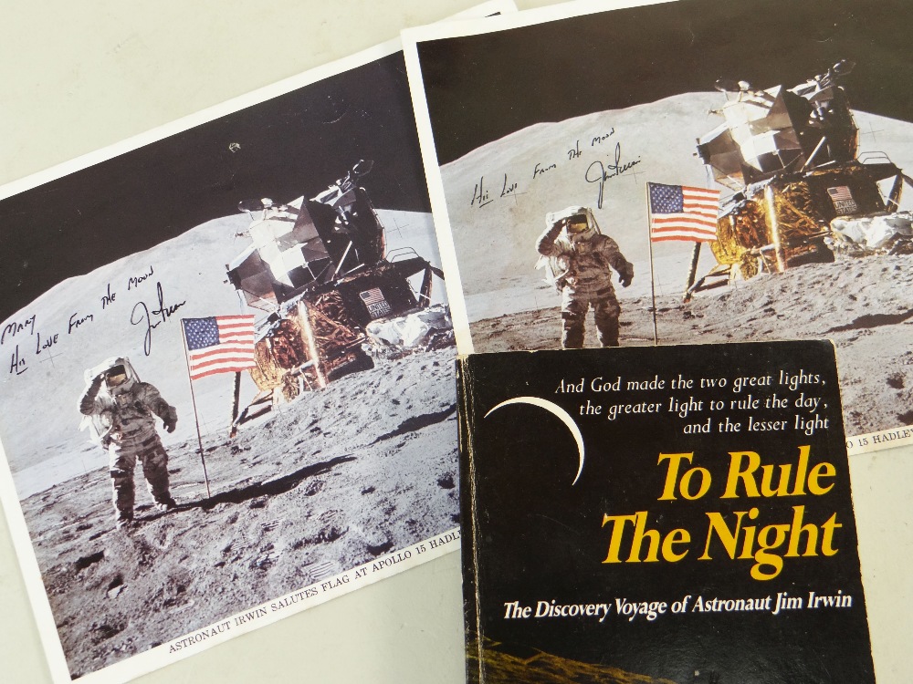 N.A.S.A. MOON LANDING EPHEMERA comprising two similar colour photographic prints signed by James