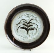 DAVID LEACH RESIST-DECORATED STONEWARE CHARGER impressed 'DL' monogram to underside, 37.5cms