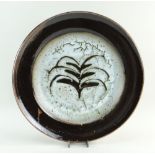 DAVID LEACH RESIST-DECORATED STONEWARE CHARGER impressed 'DL' monogram to underside, 37.5cms