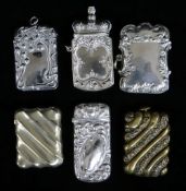 SIX VARIOUS VESTA CASES comprising two silver, one brass and three plated, of various design