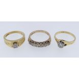 THREE DIAMOND RINGS comprising 18ct gold illusion set ring 3.1gms (size N / O), 18ct gold diamond