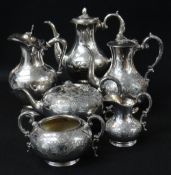 ASSORTED EPNS COFFEE & TEPOTS, including a Victorian four piece tea and coffee set with engraved '