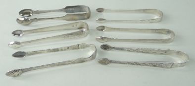 ASSORTED 18TH & 19TH CENTURY SILVER SUGAR TONGS comprising early Victorian plain sugar tongs,