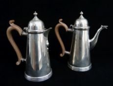 PAIR GEORGE V SILVER BACHELORS COFFEE POT & HOT WATER POT, S.W. Smith & Co., Birmingham 1927,