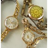 THREE LADIES 9CT GOLD WRISTWATCH comprising Excalibur 17 jewel Incabloc on rolled gold expanding