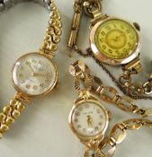 THREE LADIES 9CT GOLD WRISTWATCH comprising Excalibur 17 jewel Incabloc on rolled gold expanding