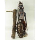 SEPIK RIVER STANDING FIGURE, 90cms and WOVEN FIBRE MASK, 50cms,SE ASIAN BAMBOO CONTAINER, 79cms