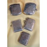 FIVE SIMILAR SILVER VESTA CASES, all overall engraved, Birmingham hallmarks, late 19th and early