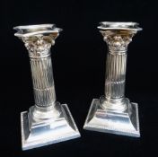 PAIR LATE VICTORIAN SILVER CANDLESTICKS, Martin Hall & Co., London 1890, Corinthian column form,