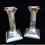 PAIR LATE VICTORIAN SILVER CANDLESTICKS, Martin Hall & Co., London 1890, Corinthian column form,