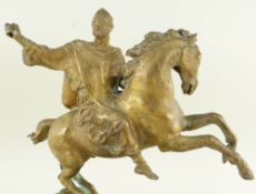 AFTER GIANNINO CASTIGLIONE, bronze - 'Il Crociato', crusader on rearing horse, 23 x 8 x 24cms