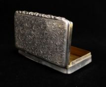 AUSTRO-HUNGARIAN SILVER ENGINE TURNED SNUFF BOX, Vienna 1840, bird and scroll engraved, gilt interio
