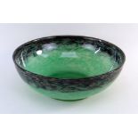 SCOTTISH MONART-STYLE GLASS BOWL, mottled green and grey with aventurine, ground pontil, 30cms