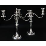 PAIR MODERN ELECTROPLATED THREE-LIGHT CANDELABRA, of Neoclassical form, reeded S-shaped arms on