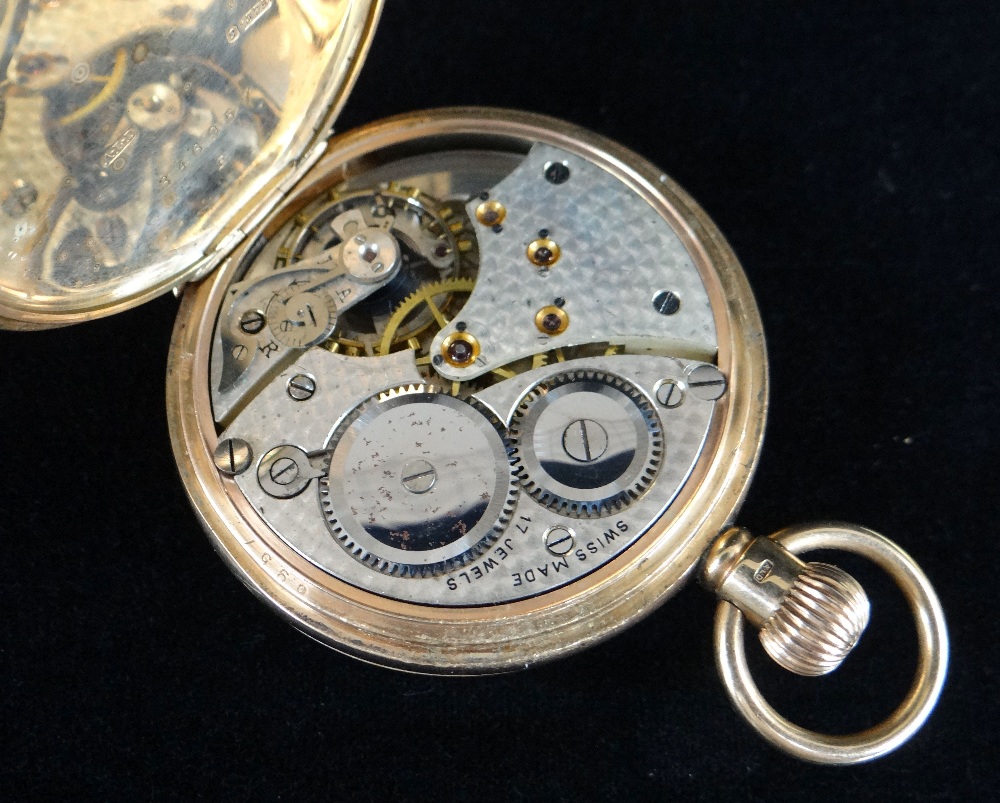 GEORGE V 9CT GOLD HALF HUNTER POCKET WATCH, the white enamel dial with subsidiary seconds dial and - Image 3 of 3