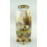 ROYAL WORCESTER VASE PAINTED BY HARRY DAVIES, shape G41, decorated with grazing sheep beside a river