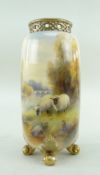 ROYAL WORCESTER VASE PAINTED BY HARRY DAVIES, shape G41, decorated with grazing sheep beside a river