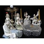 ASSORTED CONTINENTAL CHINA FIGURES, including pair bisque piano babies, pair 'House of Faberge'