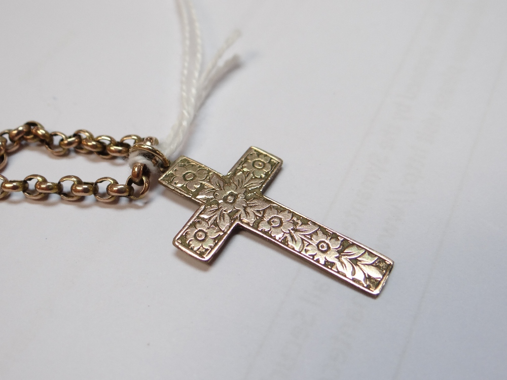 FLORALLY ENGRAVED CROSS PENDANT on 9ct gold chain, the chain weighing 6.9gms - Image 4 of 9