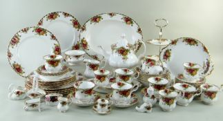 ROYAL ALBERT 'OLD COUNTRY ROSES' PATTERN BONE CHINA SERVICE FOR SIX, including teapot, teacups,