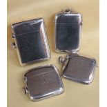 FOUR SIMILAR SILVER VESTA CASES, two plain and two with engraved initials, Birmingham and Chester